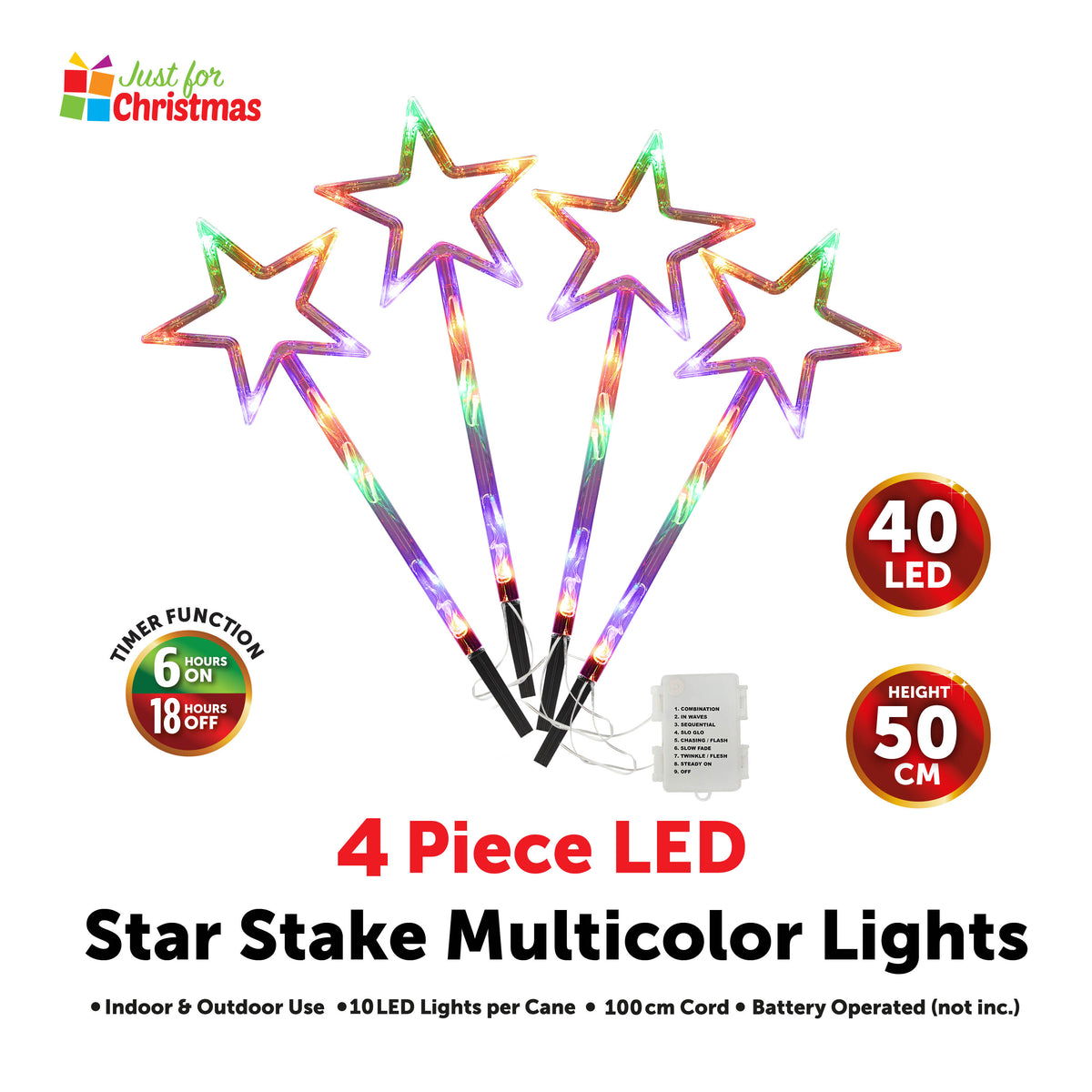 4 Piece LED Star Stake Multicolour Lights