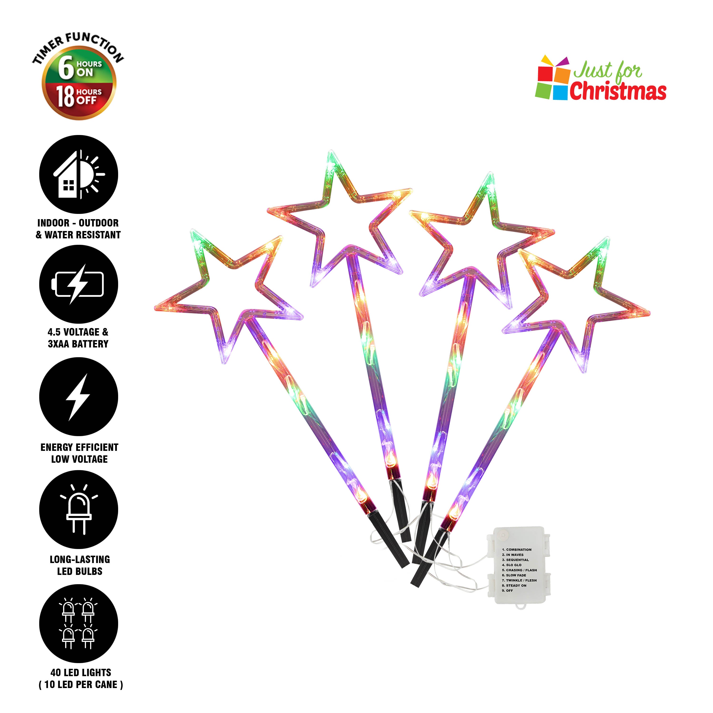 4 Piece LED Star Stake Multicolour Lights