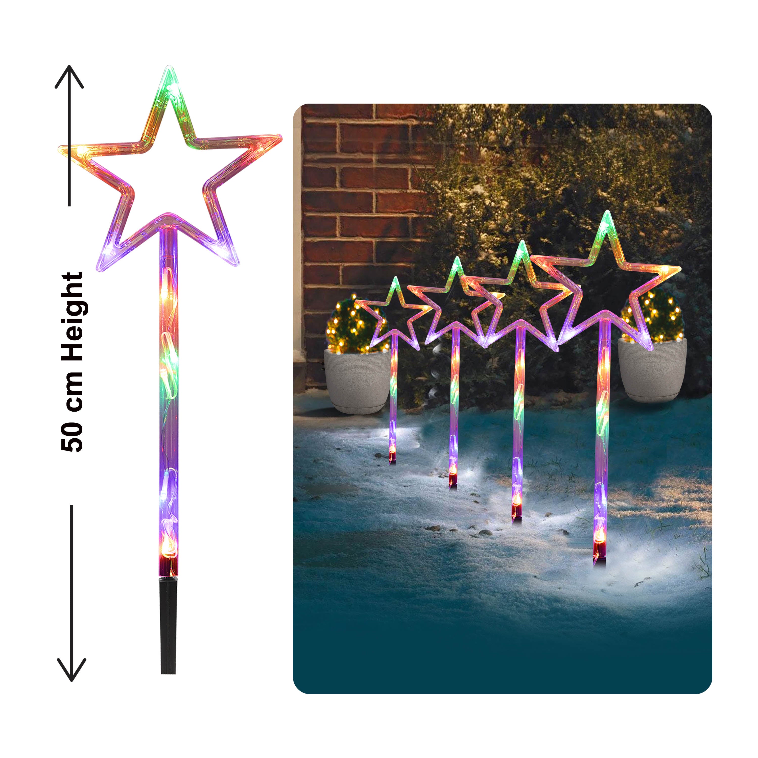 4 Piece LED Star Stake Multicolour Lights