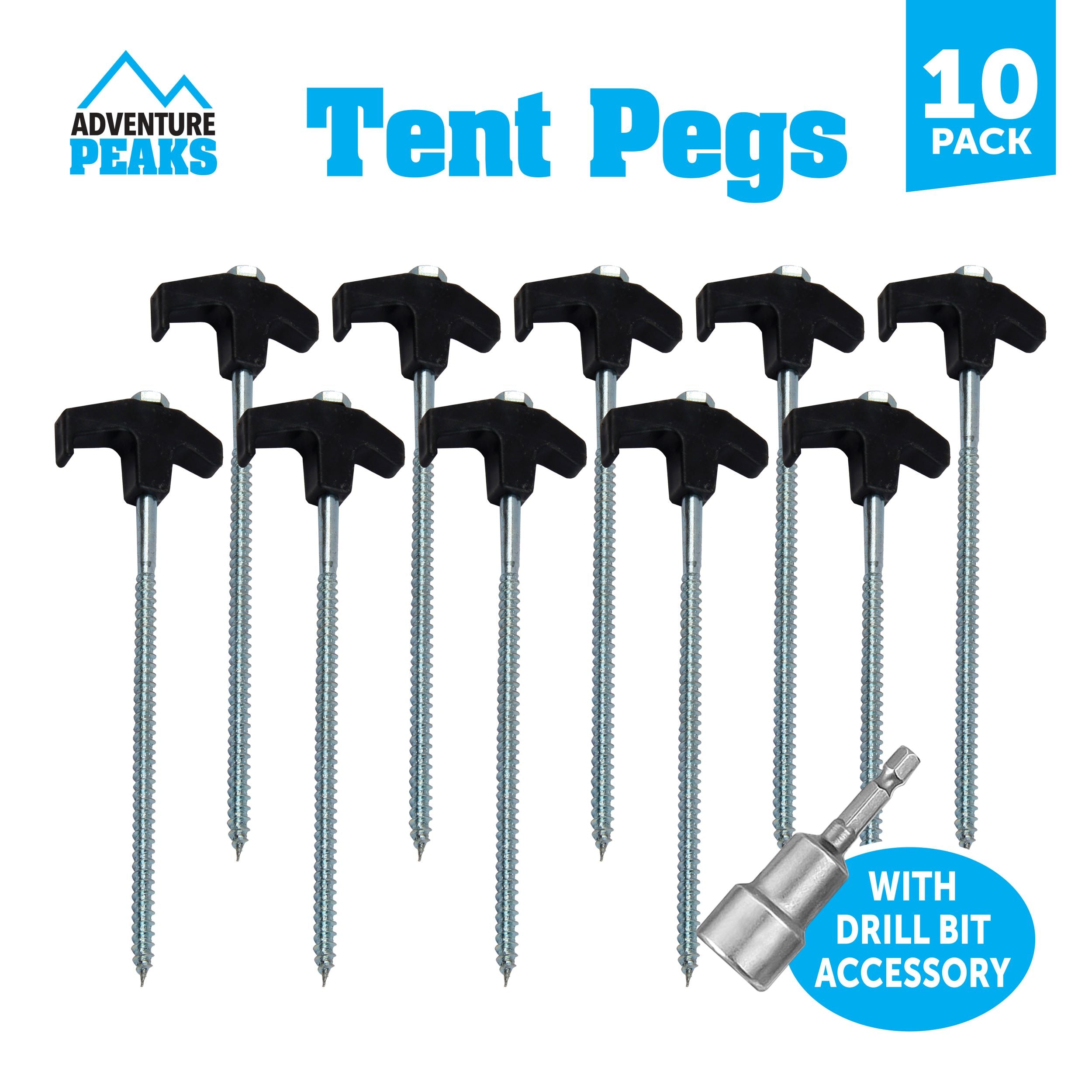 10PK Spiral Thread Steel Tent Pegs