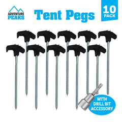 10pk Spiral Thread Steel Tent Pegs