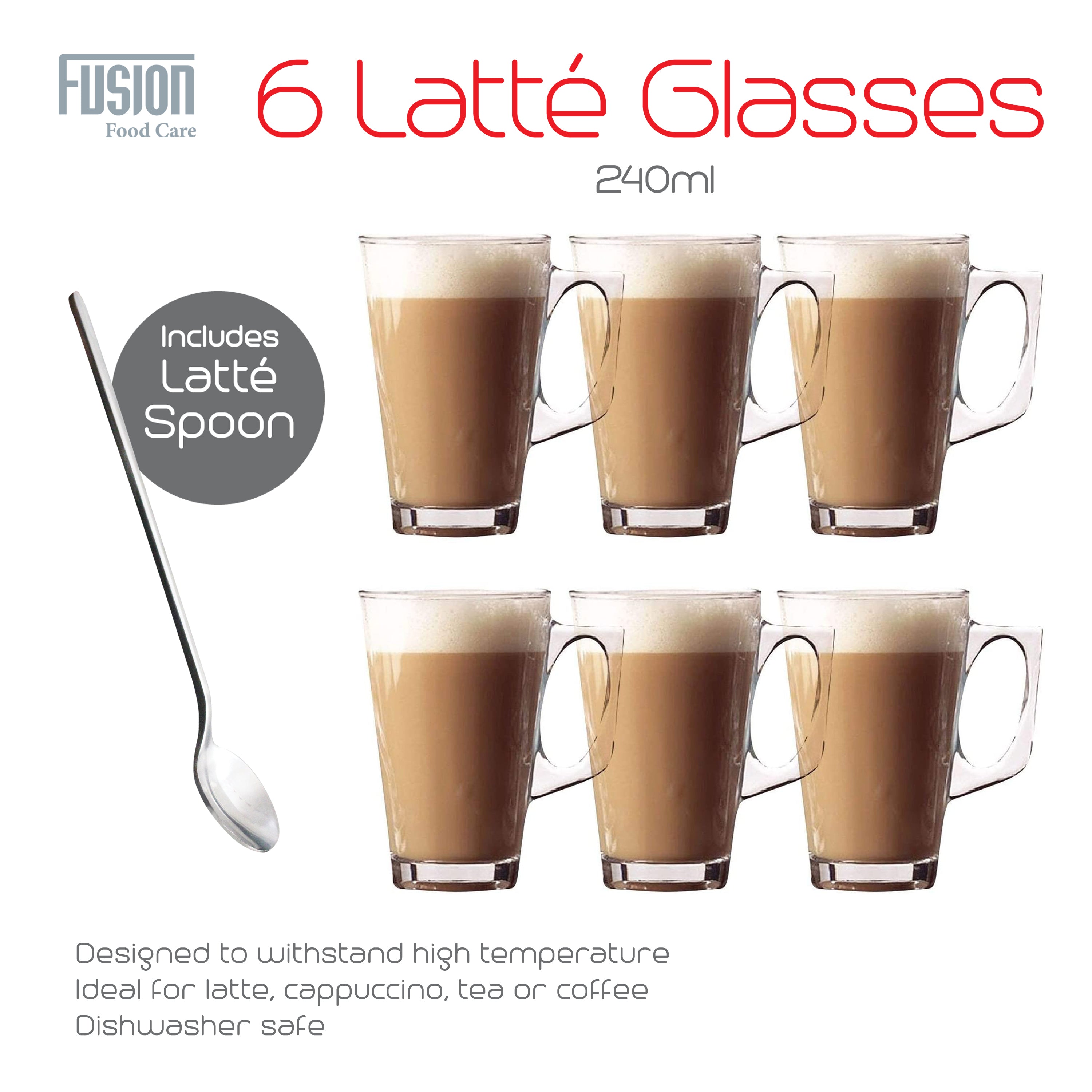 6pk Latte Glass with Spoon