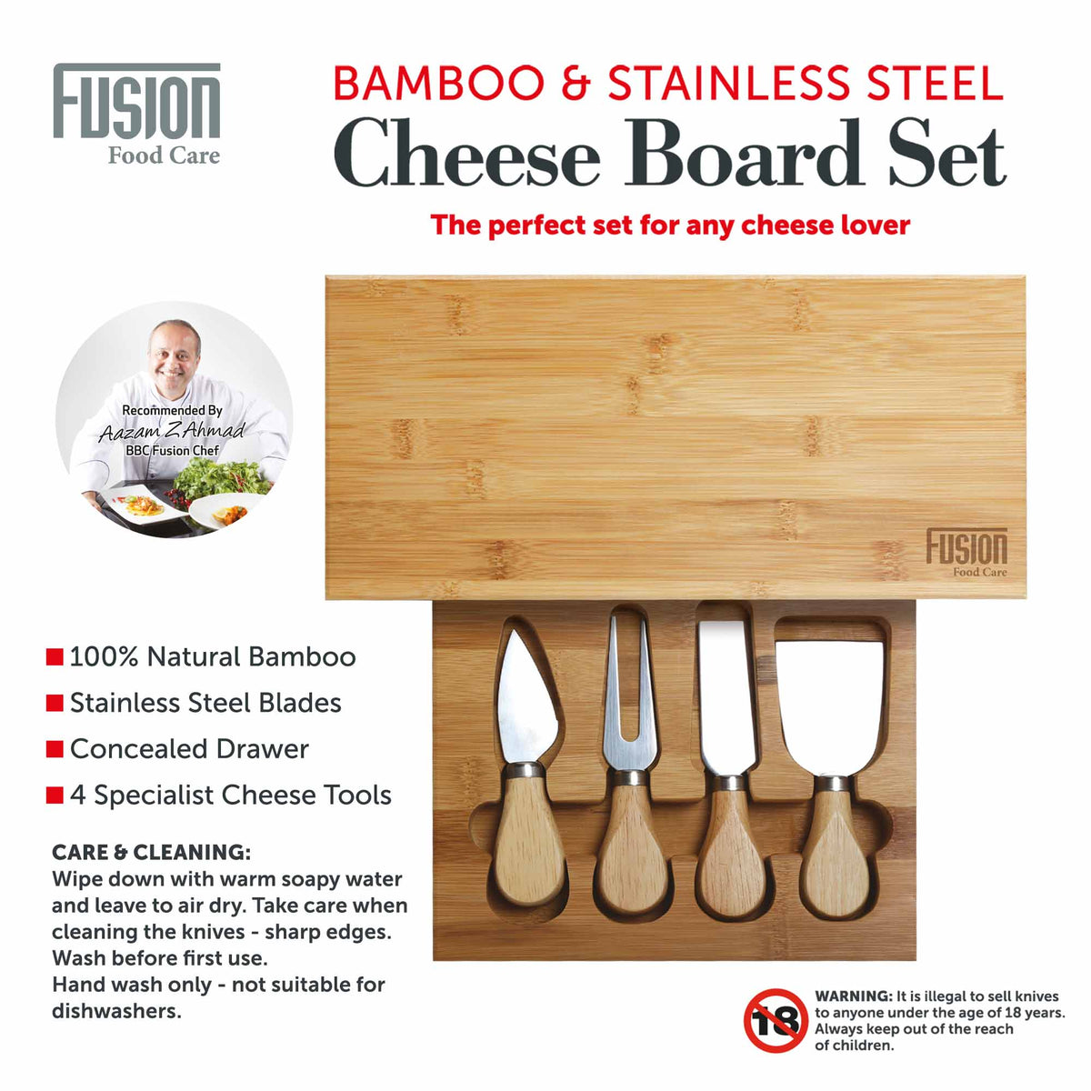 Bamboo and Stainless Steel Cheese Board Set