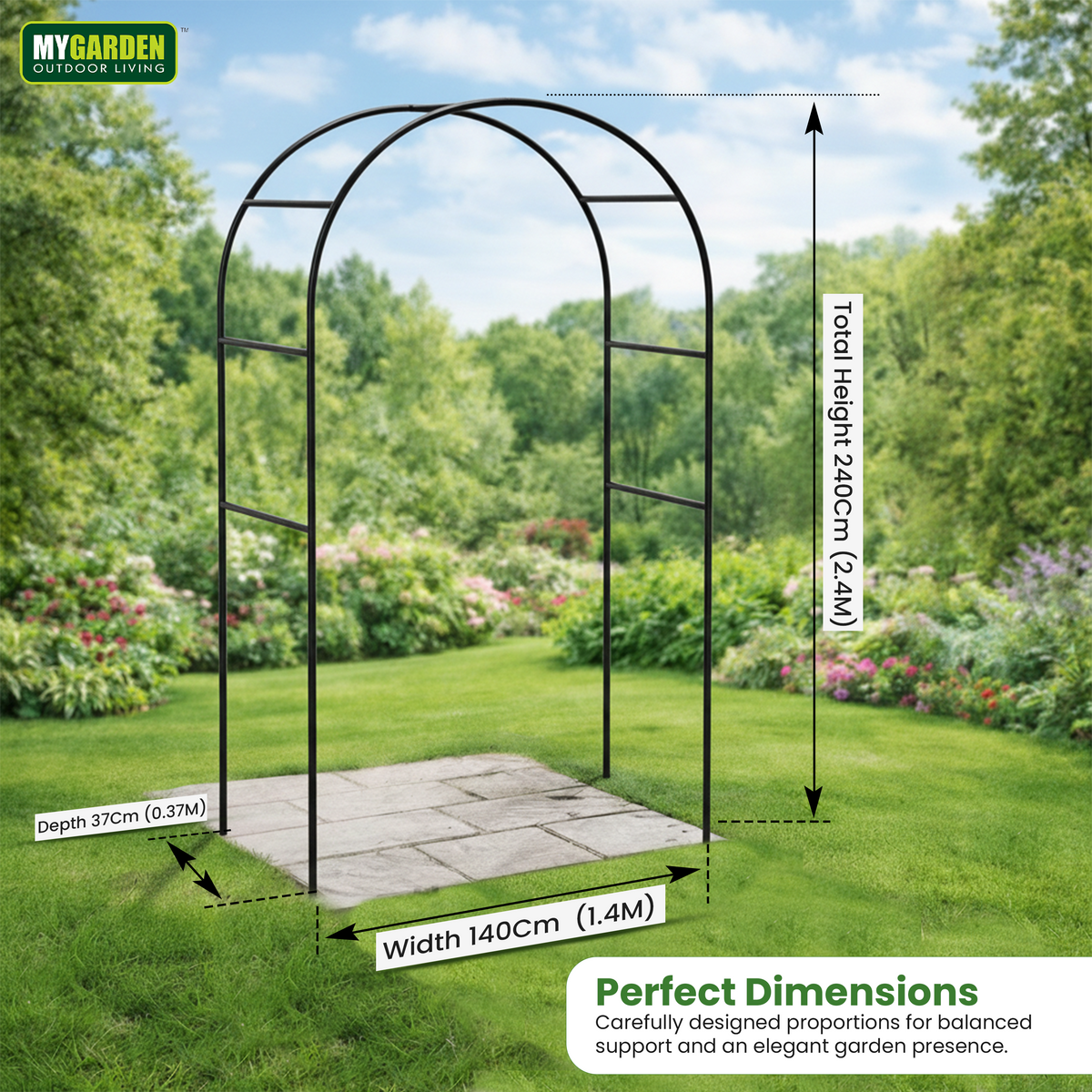 Garden Arch + Ground Stake Black
