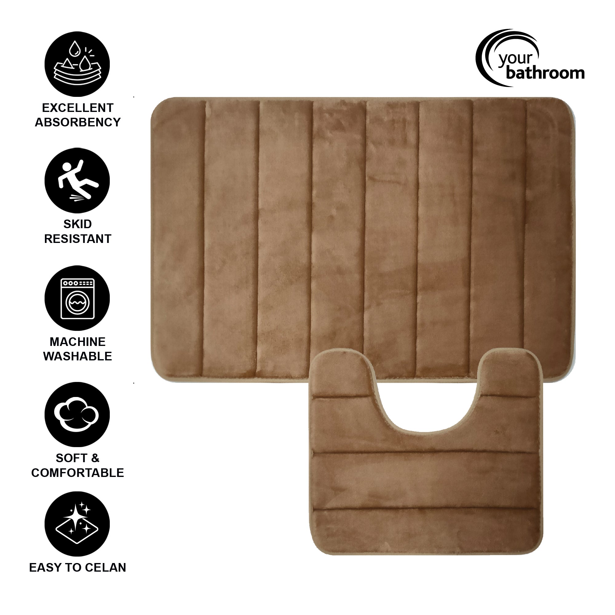 2pc Memory Foam Bath Mat Set (Champagne)