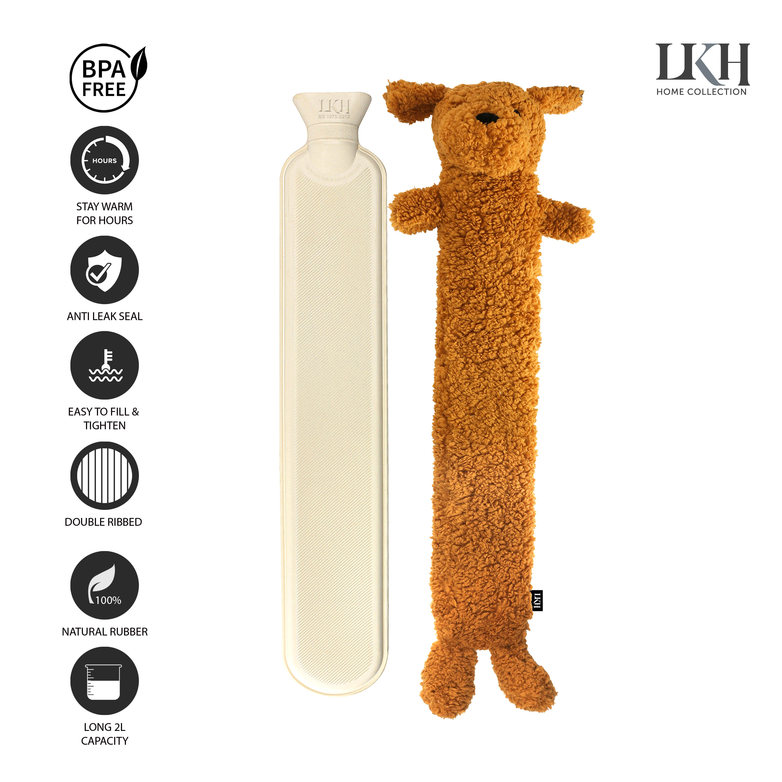 2 Litre Long Hot Water Bottle with Sherpa Cover