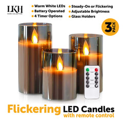 3PK Flickering LED Candles with Remote